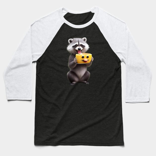 Raccoon Eating Cheese Baseball T-Shirt by BlackCricketdesign